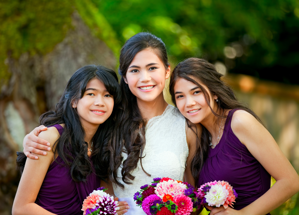 Bride and her bridesmaids at a wedding